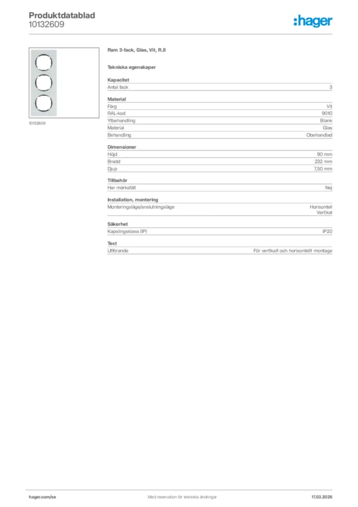 Bild Hager Produktdatablad 10132609 | Hager Sverige