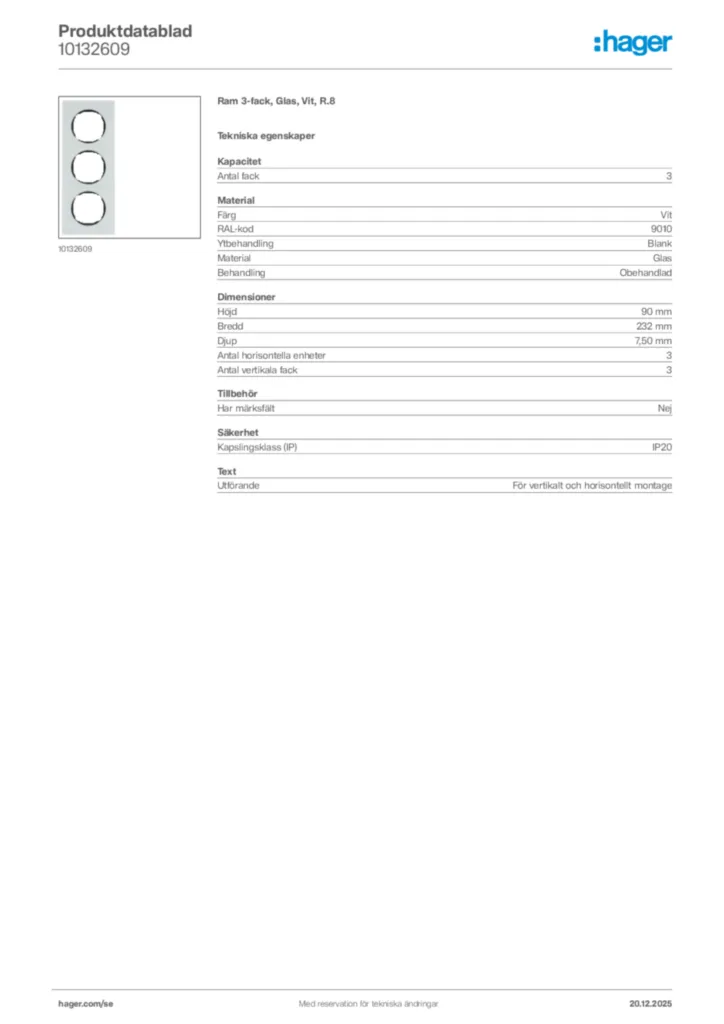 Bild Hager Produktdatablad 10132609 | Hager Sverige