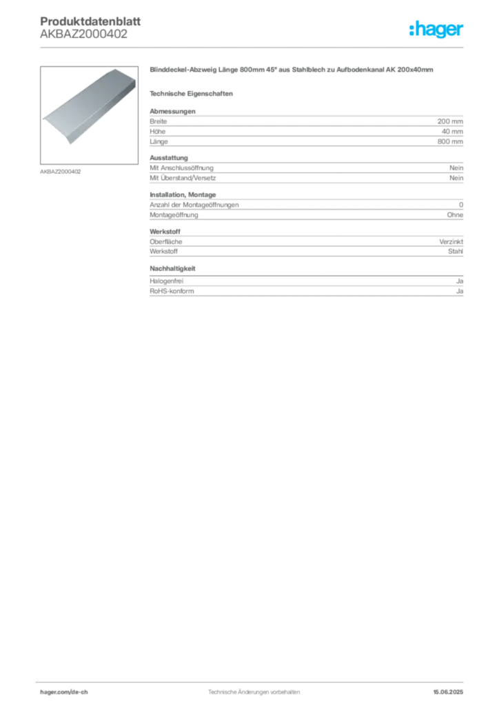 Bild Hager Produktdatenblatt AKBAZ2000402 | Hager Schweiz