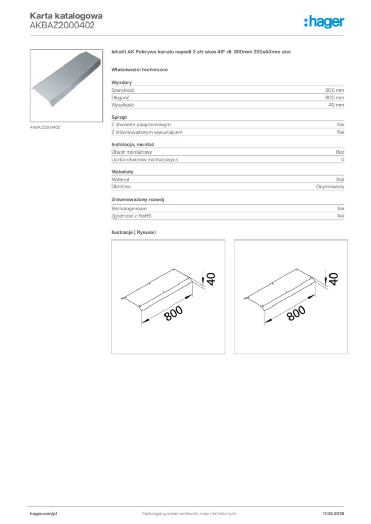 Zdjęcie Hager Karta katalogowa AKBAZ2000402 | Hager Polska