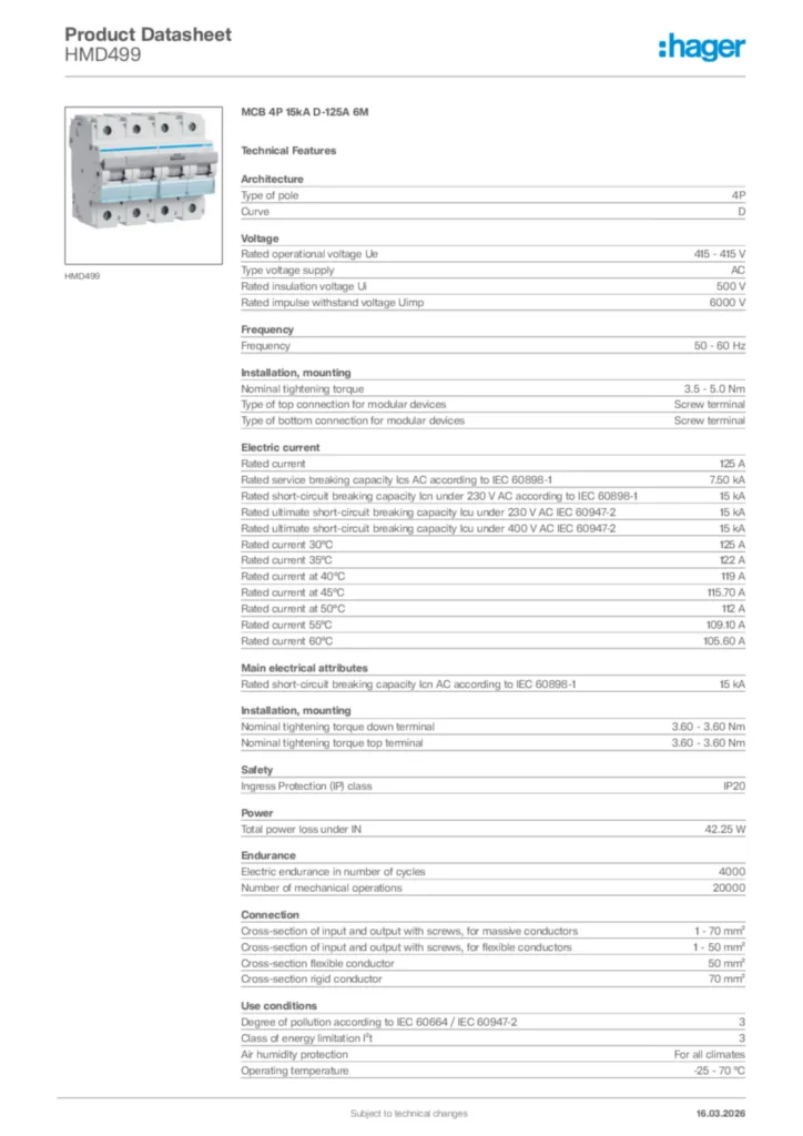 Image Hager Product data sheet HMD499  | Hager Africa