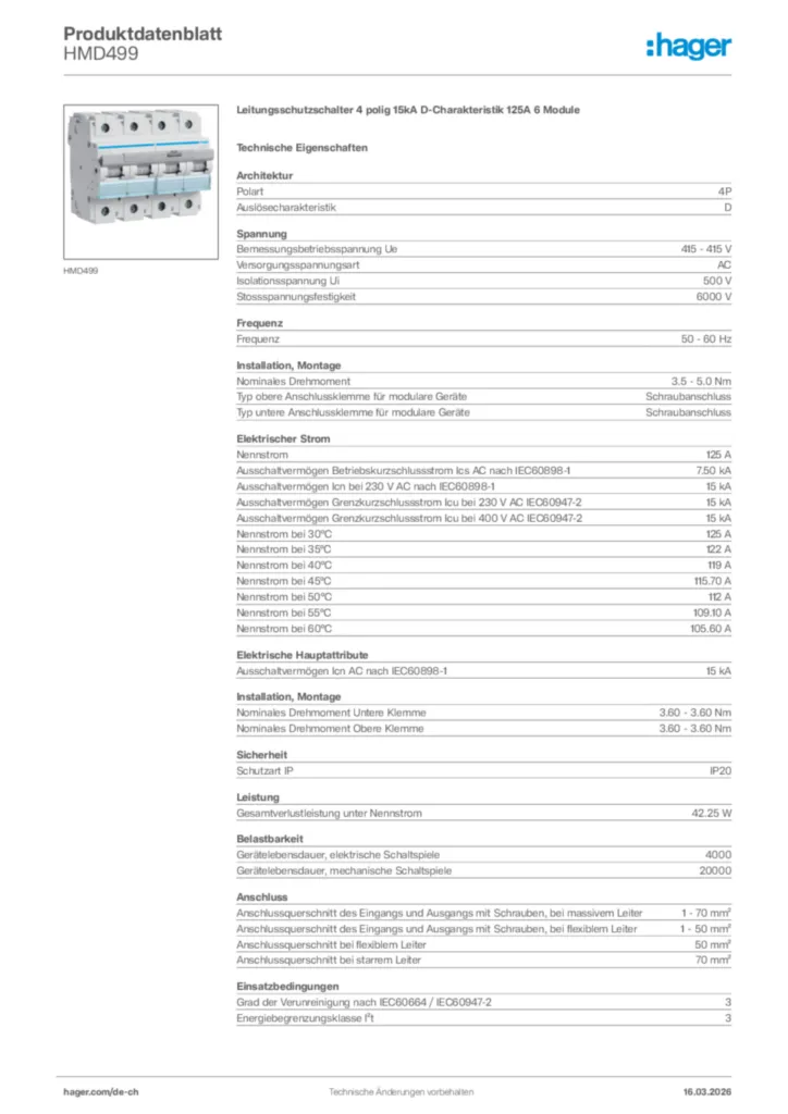 Bild Hager Produktdatenblatt HMD499 | Hager Schweiz