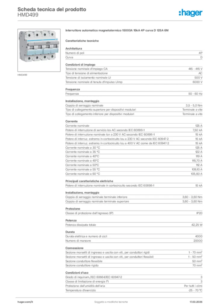 Immagine Hager Scheda tecnica del prodotto HMD499 | Hager Italia