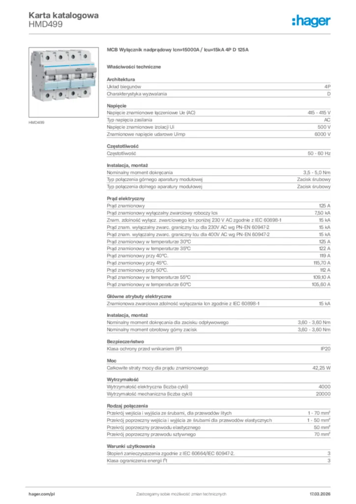 Zdjęcie Hager Karta katalogowa HMD499 | Hager Polska