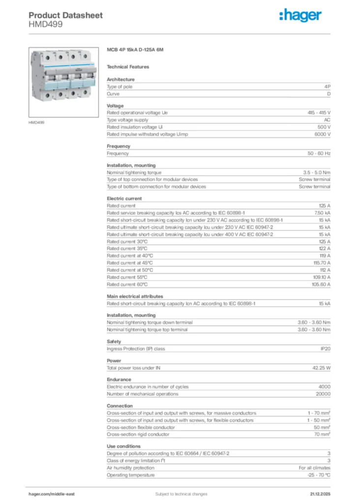 Image Hager Product data sheet HMD499  | Hager