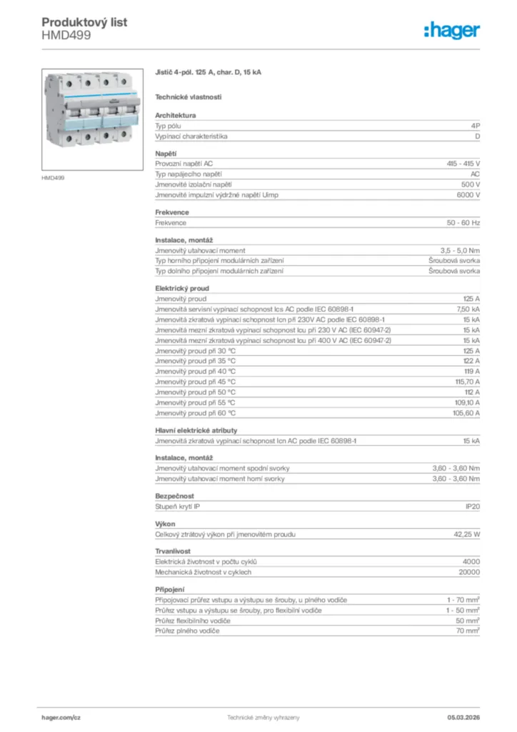 Obrázek Hager Product data sheet HMD499 | Hager