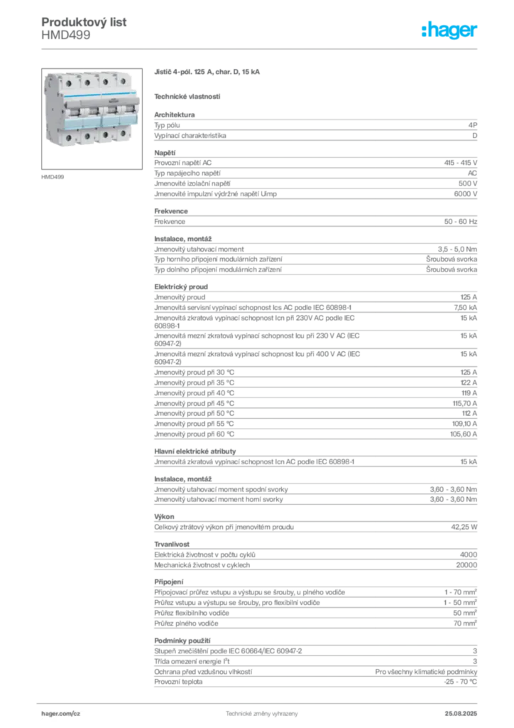 Obrázek Hager Produktový list HMD499 | Hager