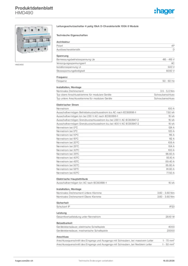 Bild Hager Produktdatenblatt HMD490 | Hager Schweiz