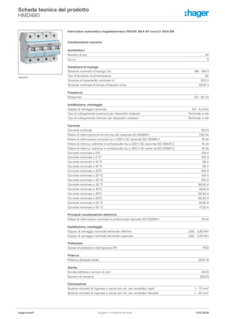 Immagine Hager Scheda tecnica del prodotto HMD490 | Hager Italia