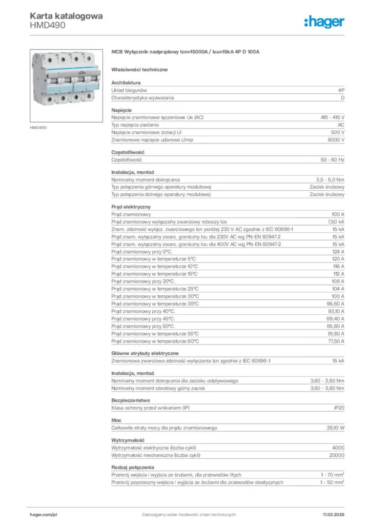 Zdjęcie Hager Karta katalogowa HMD490 | Hager Polska