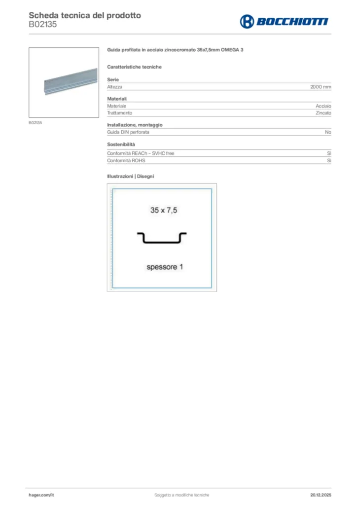 Immagine Bocchiotti Scheda tecnica del prodotto B02135 | Hager Italia