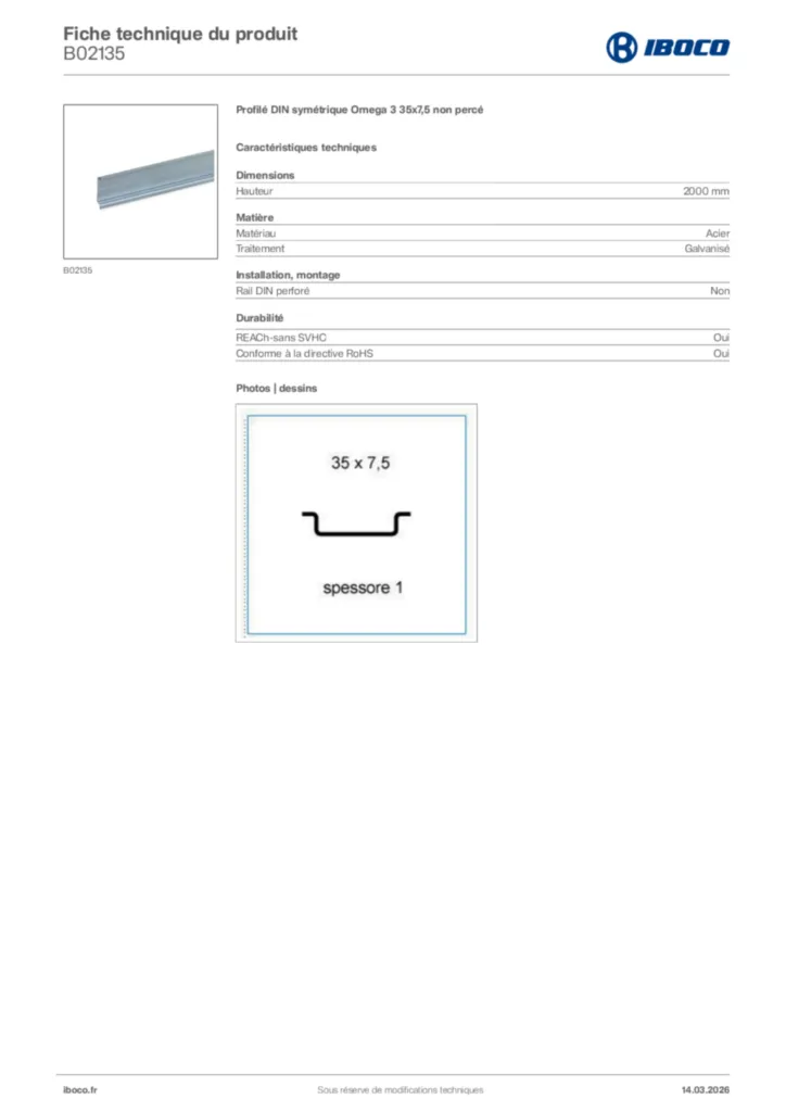 Image Iboco Fiche technique du produit B02135 | Hager France