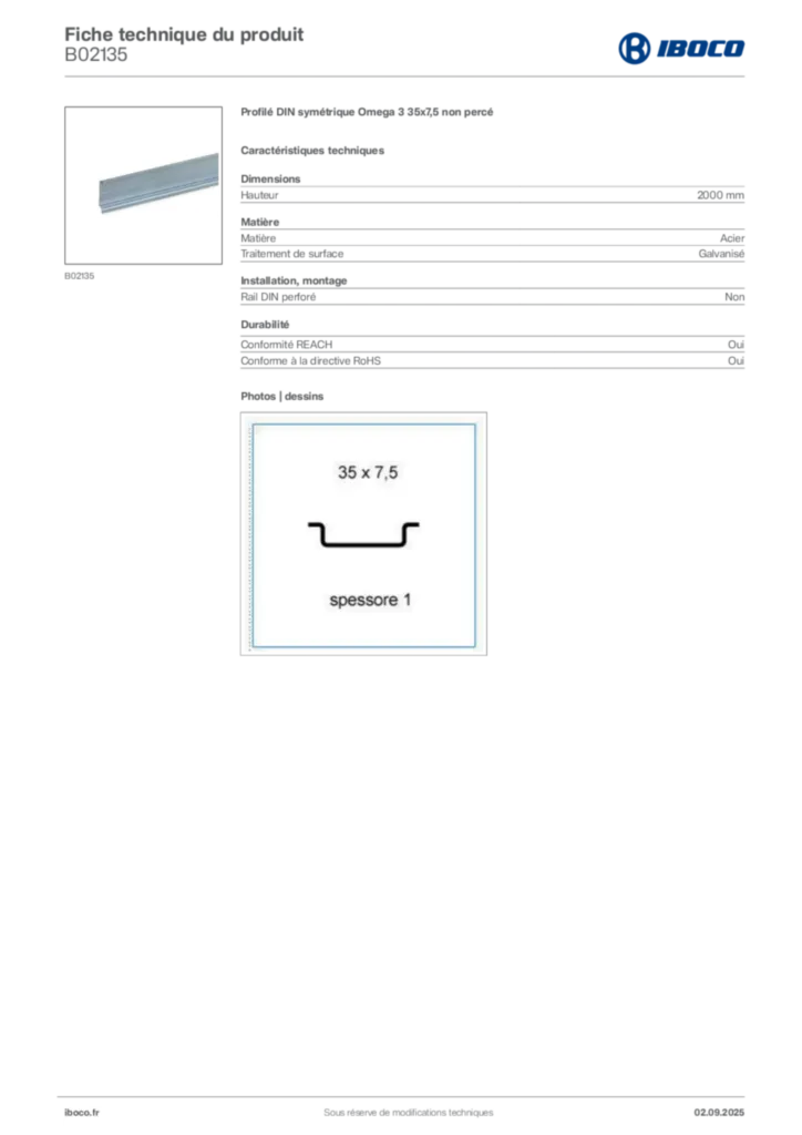 Image Iboco Fiche technique du produit B02135 | Hager France