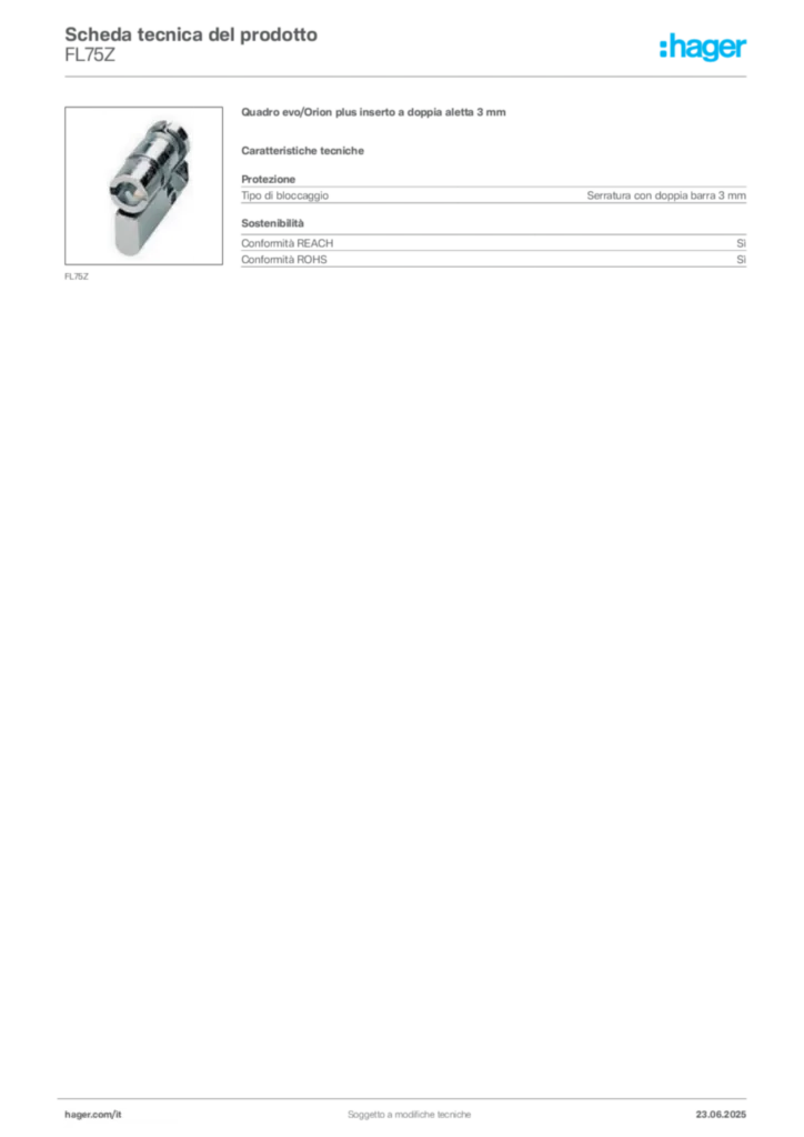 Immagine Hager Scheda tecnica del prodotto FL75Z | Hager Italia