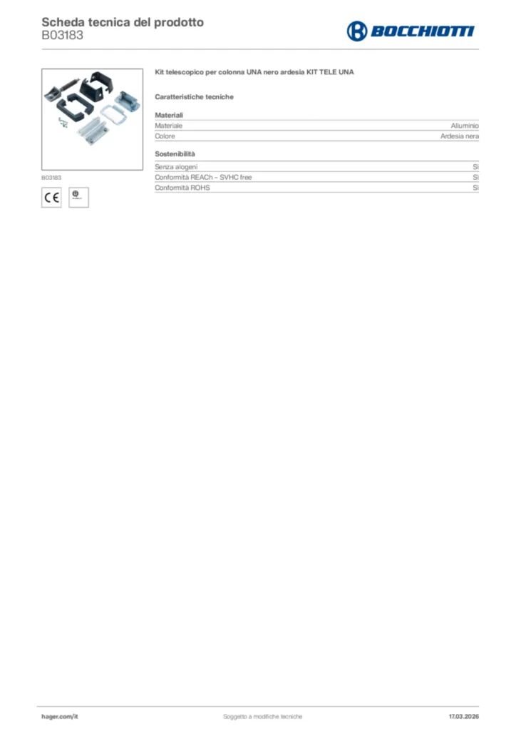 Immagine Bocchiotti Scheda tecnica del prodotto B03183 | Hager Italia