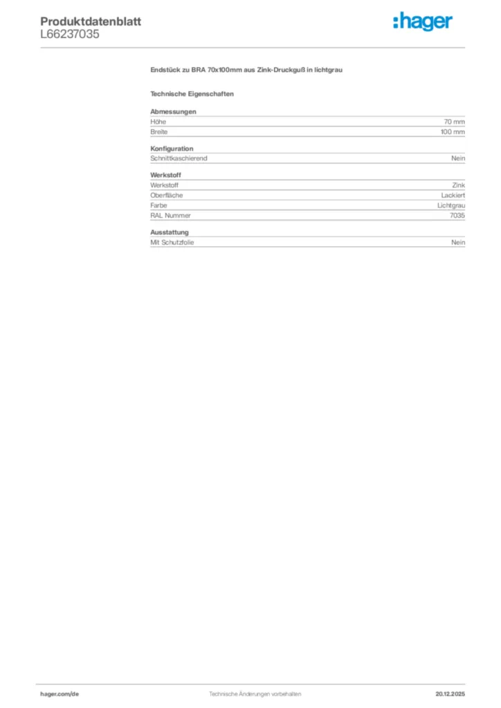 Bild Hager Produktdatenblatt L66237035 | Hager Deutschland