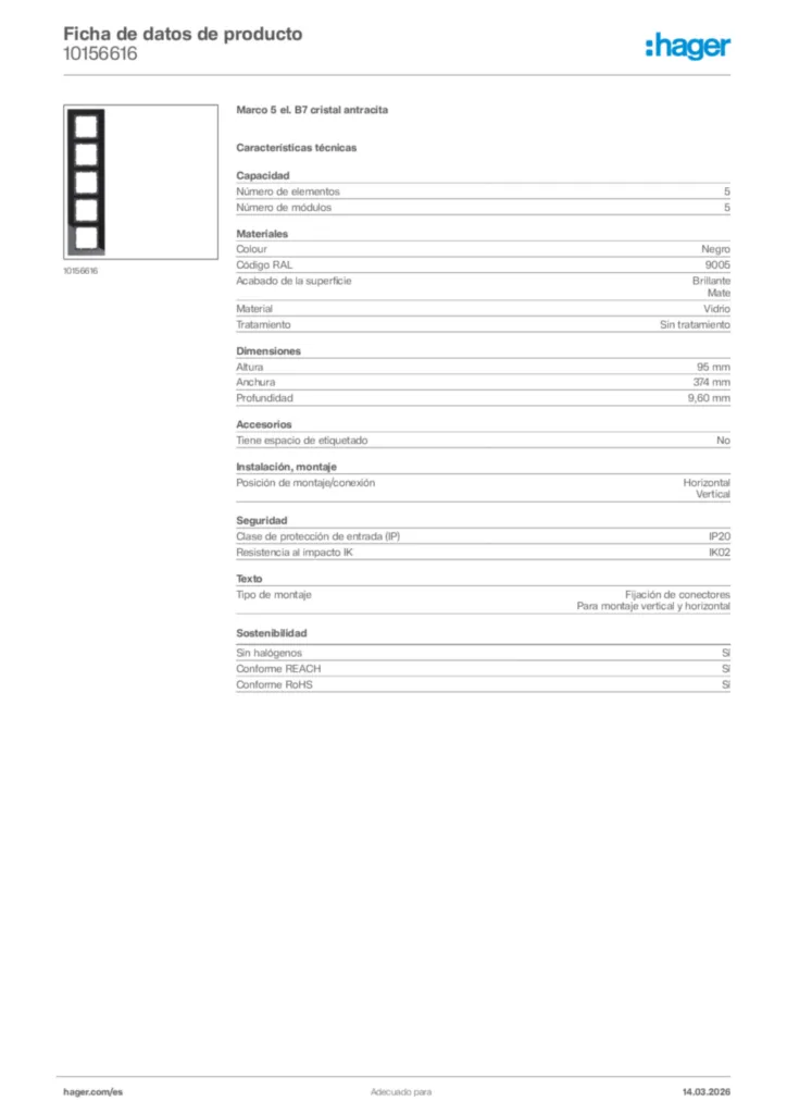 Imagen Hager Ficha de datos de producto 10156616 | Hager España