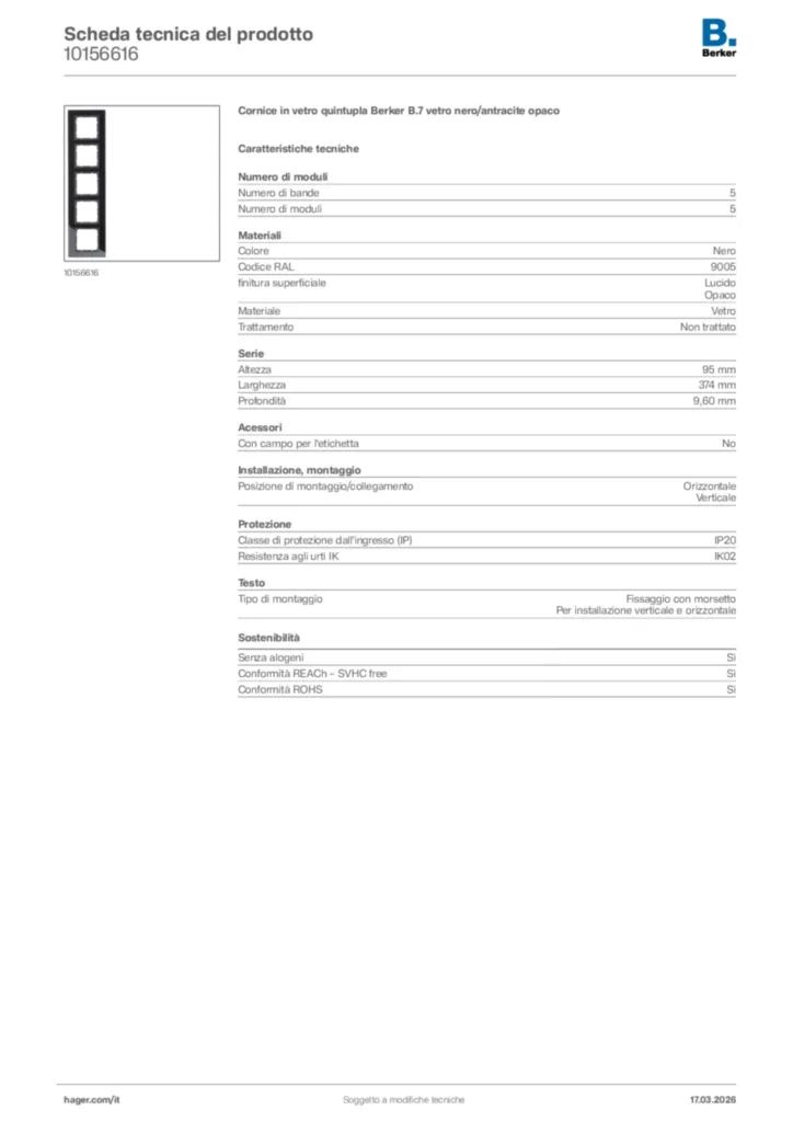 Immagine Berker Scheda tecnica del prodotto 10156616 | Hager Italia