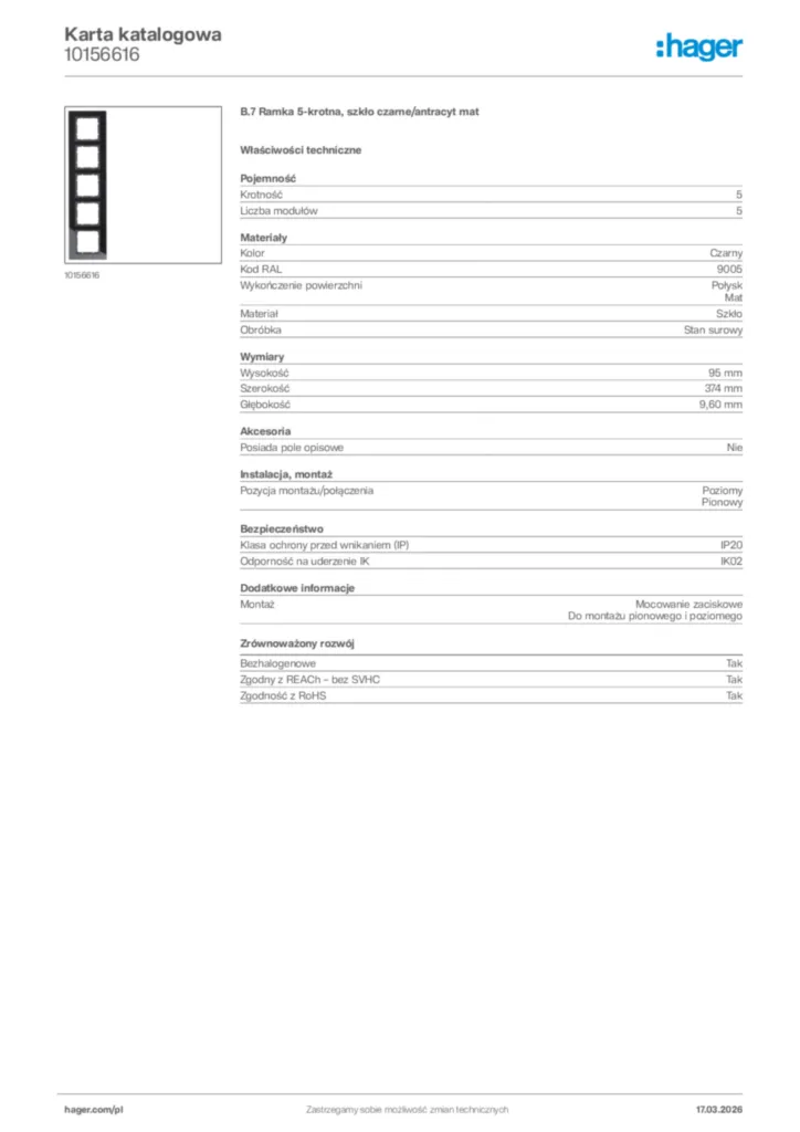 Zdjęcie Hager Karta katalogowa 10156616 | Hager Polska