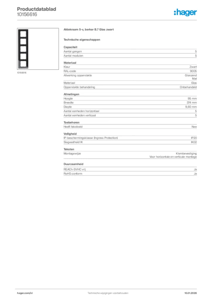 Afbeelding Hager Productdatablad 10156616 | Hager Nederland