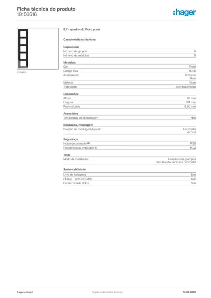 Imagem Hager Ficha técnica do produto 10156616 | Hager Portugal