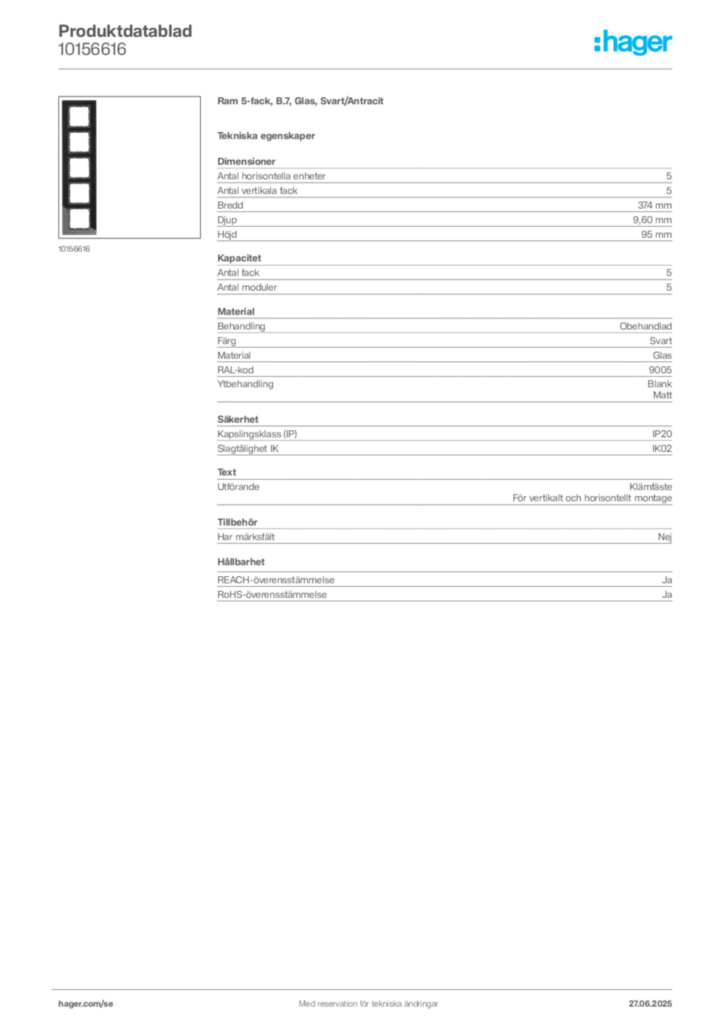 Bild Hager Produktdatablad 10156616 | Hager Sverige