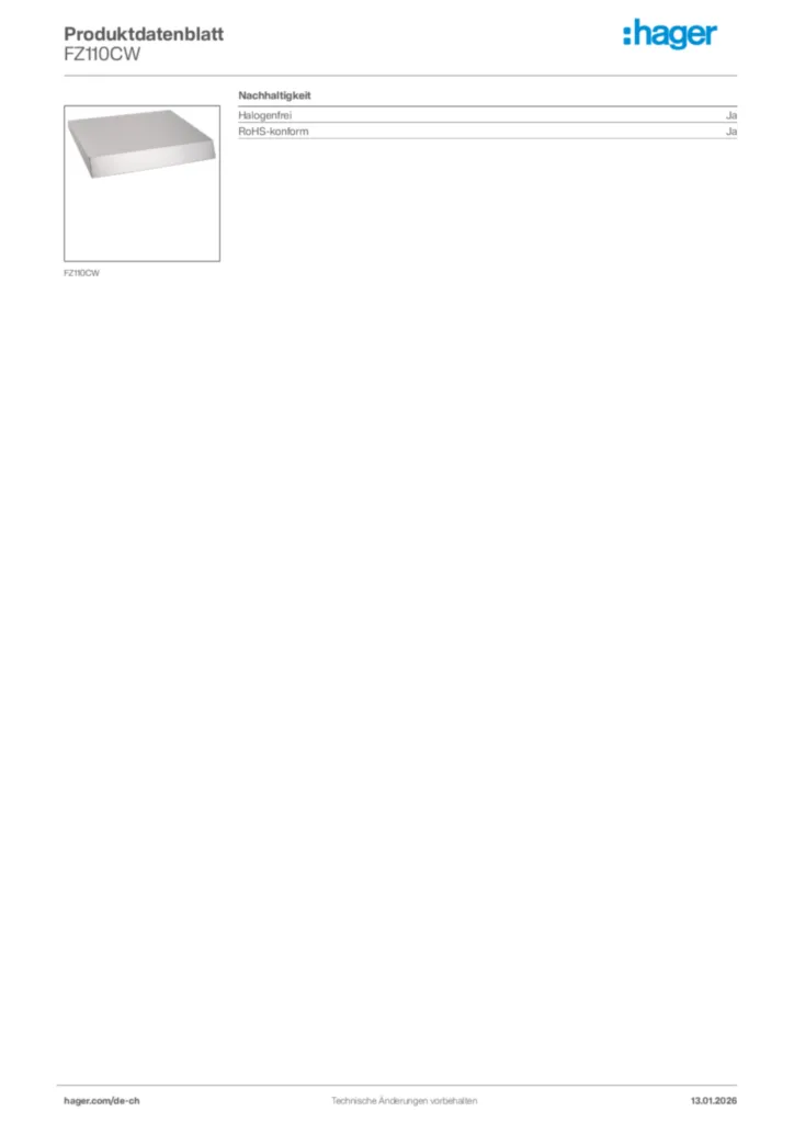Bild Hager Produktdatenblatt FZ110CW | Hager Schweiz