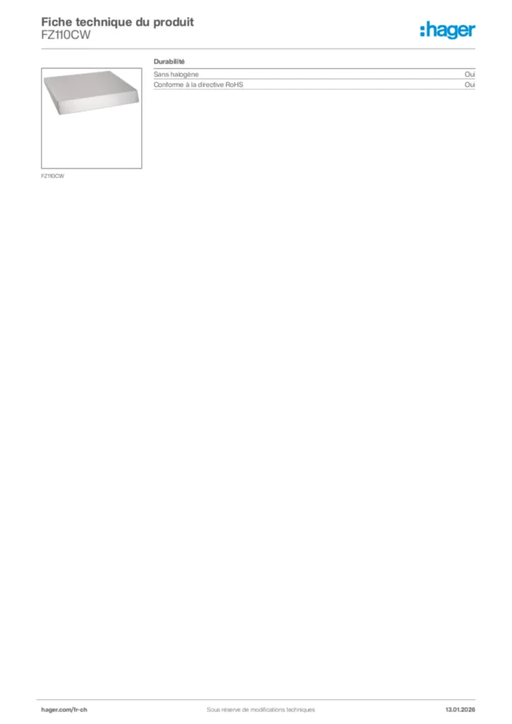 Image Hager Fiche technique du produit FZ110CW | Hager Suisse