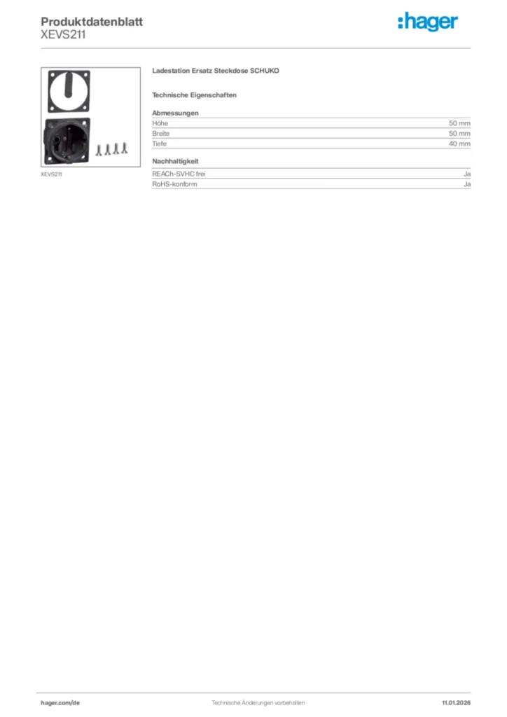 Bild Hager Produktdatenblatt XEVS211 | Hager Deutschland