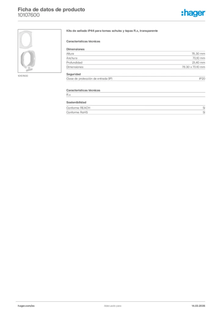 Imagen Hager Ficha de datos de producto 10107600 | Hager España
