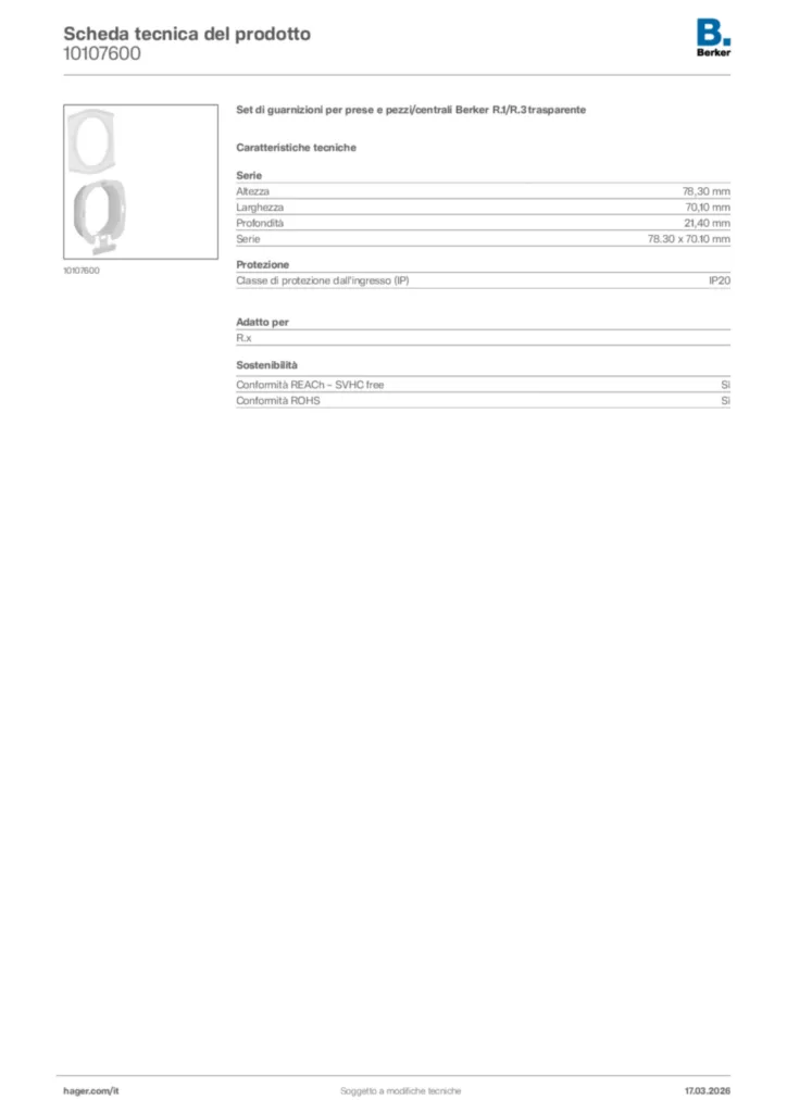 Immagine Berker Scheda tecnica del prodotto 10107600 | Hager Italia