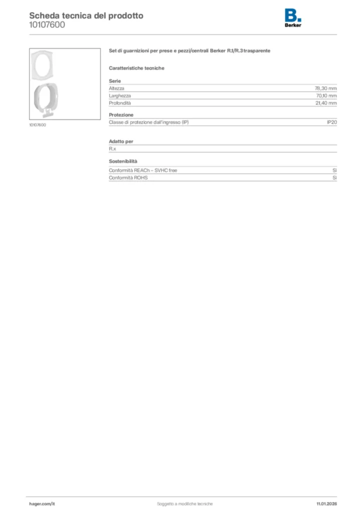 Immagine Berker Scheda tecnica del prodotto 10107600 | Hager Italia