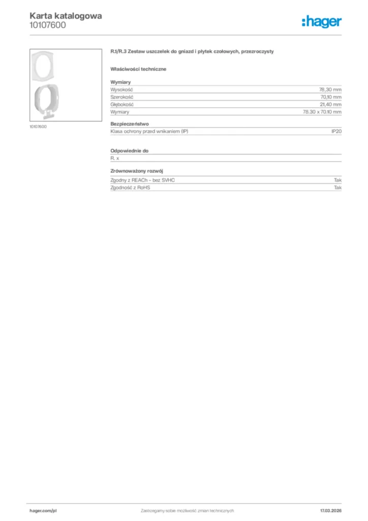 Zdjęcie Hager Karta katalogowa 10107600 | Hager Polska