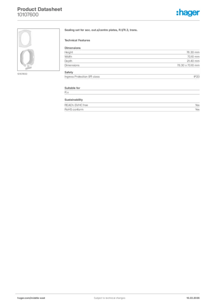 Image Hager Product data sheet 10107600  | Hager