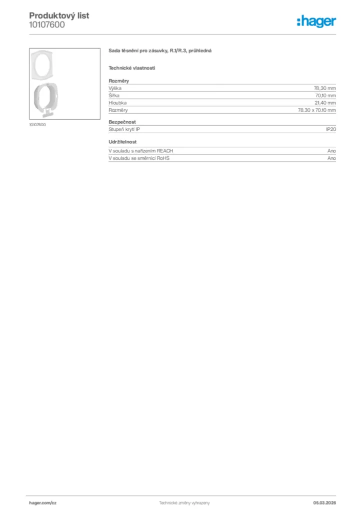 Obrázek Hager Product data sheet 10107600 | Hager