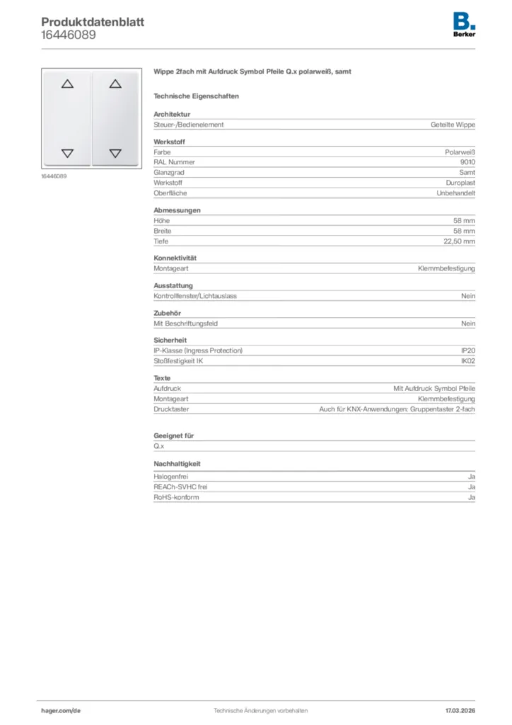 Bild Berker Produktdatenblatt 16446089 | Hager Deutschland