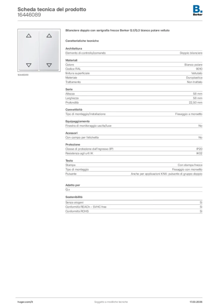 Immagine Berker Scheda tecnica del prodotto 16446089 | Hager Italia