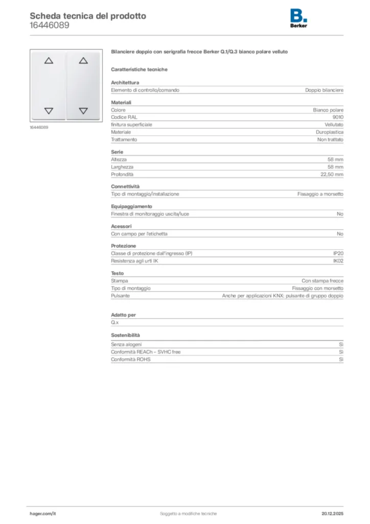 Immagine Berker Scheda tecnica del prodotto 16446089 | Hager Italia