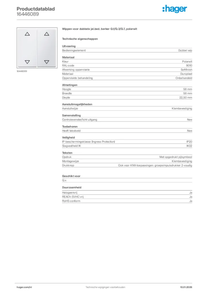 Afbeelding Hager Productdatablad 16446089 | Hager Nederland
