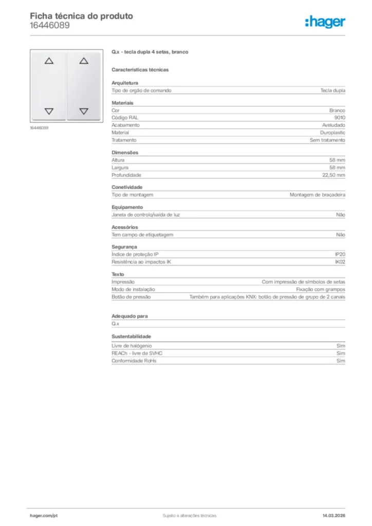 Imagem Hager Ficha técnica do produto 16446089 | Hager Portugal