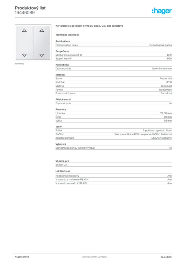 Obrázek Hager Produktový list 16446089 | Hager