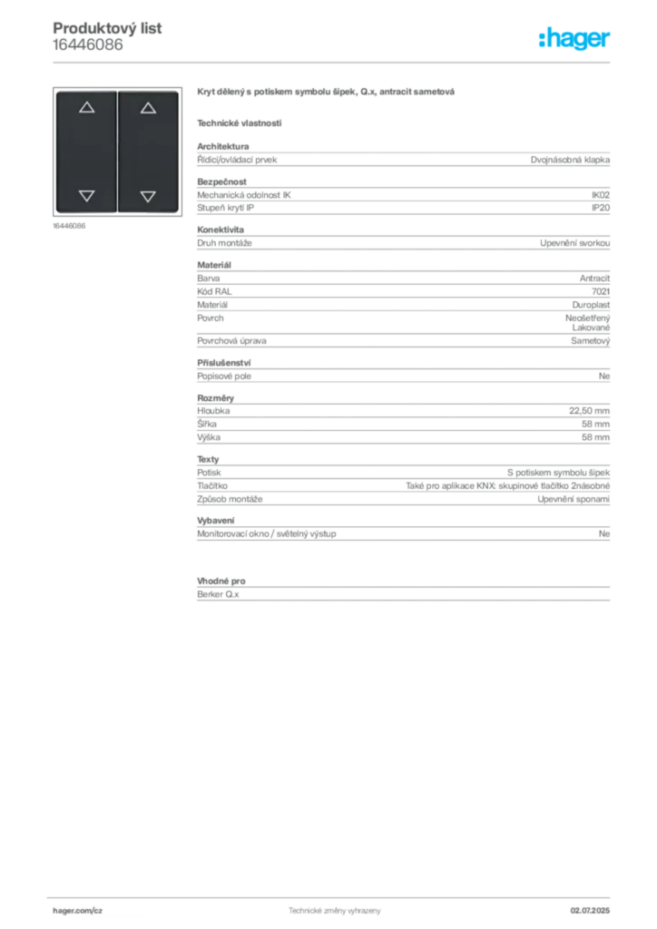 Obrázek Hager Produktový list 16446086 | Hager