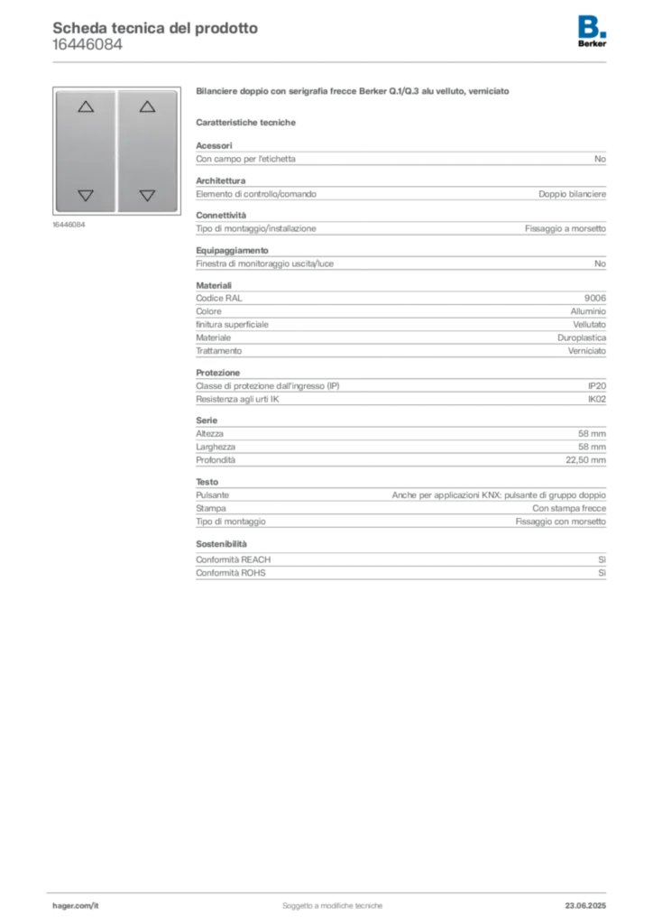 Immagine Berker Scheda tecnica del prodotto 16446084 | Hager Italia