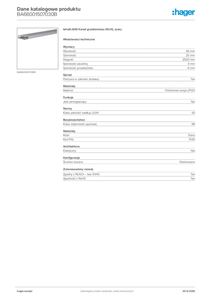 Zdjęcie Hager Dane katalogowe produktu BA66001507030B | Hager Polska