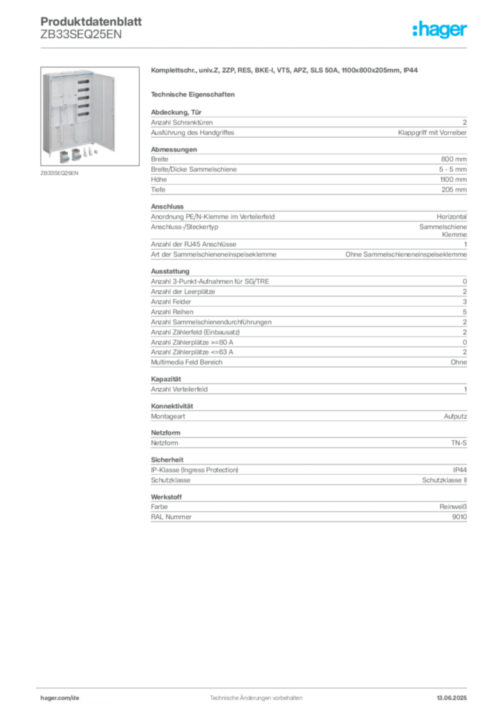 Bild Hager Produktdatenblatt ZB33SEQ25EN | Hager Deutschland