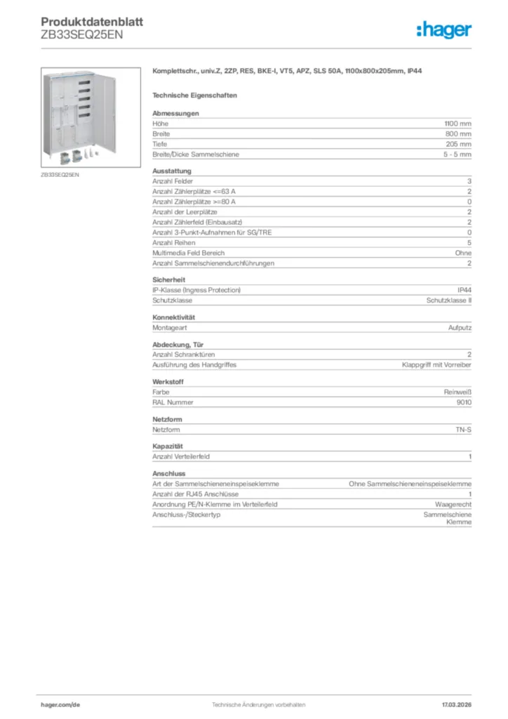 Bild Hager Produktdatenblatt ZB33SEQ25EN | Hager Deutschland
