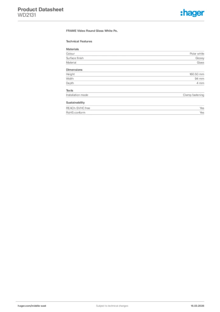 Image Hager Product data sheet WD2131  | Hager
