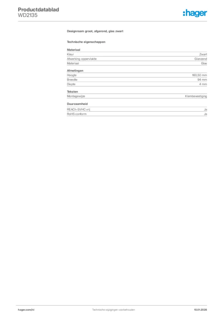 Afbeelding Hager Productdatablad WD2135 | Hager Nederland