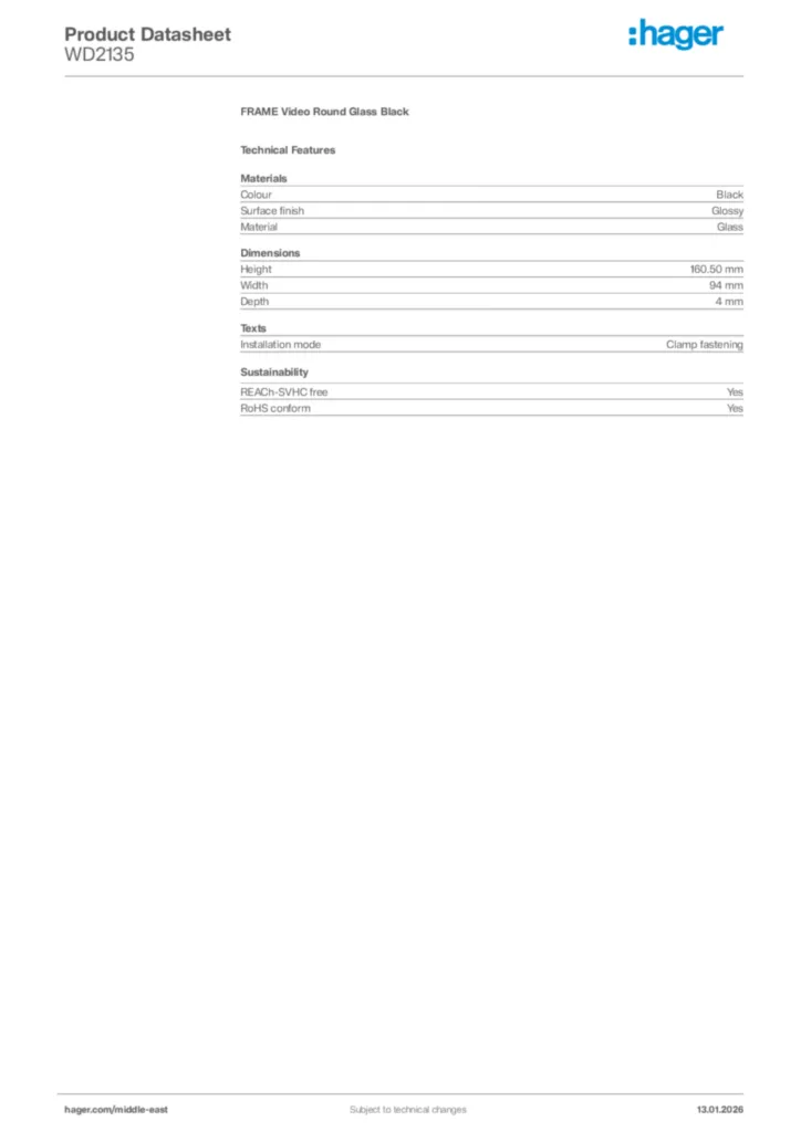 Image Hager Product data sheet WD2135  | Hager
