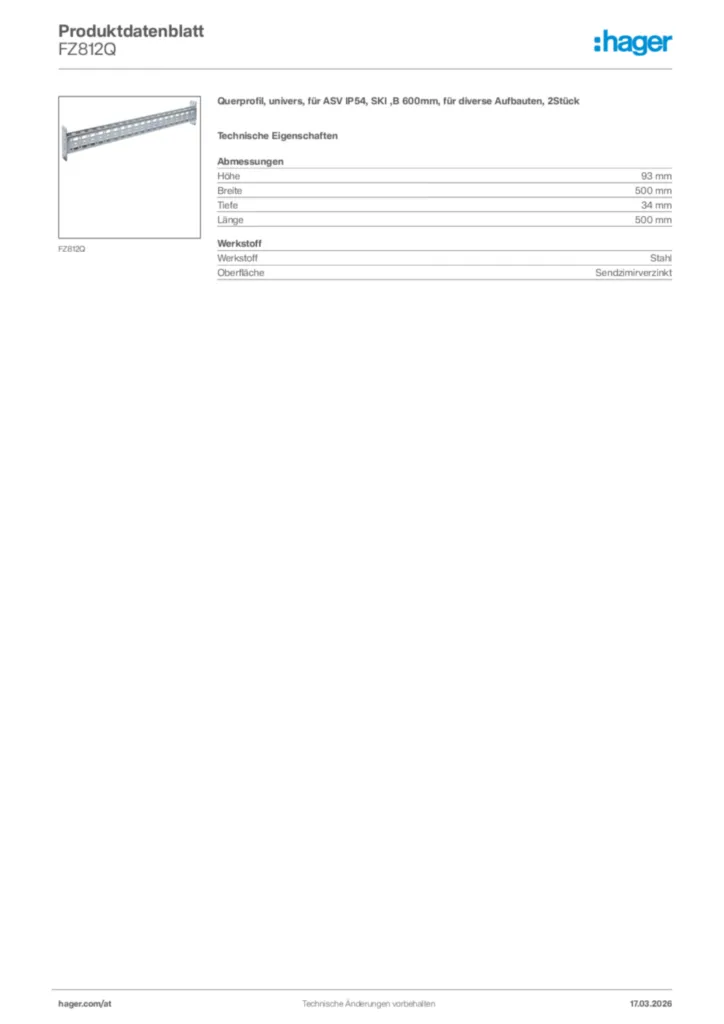 Bild Hager Produktdatenblatt FZ812Q | Hager Deutschland
